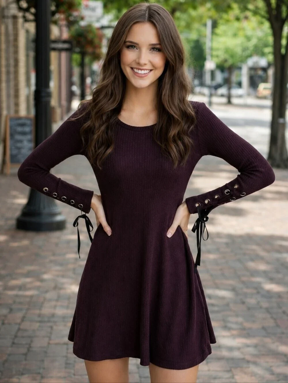 🎉SALE AEO Soft & Sexy Plush Plum Long Sleeve Dress